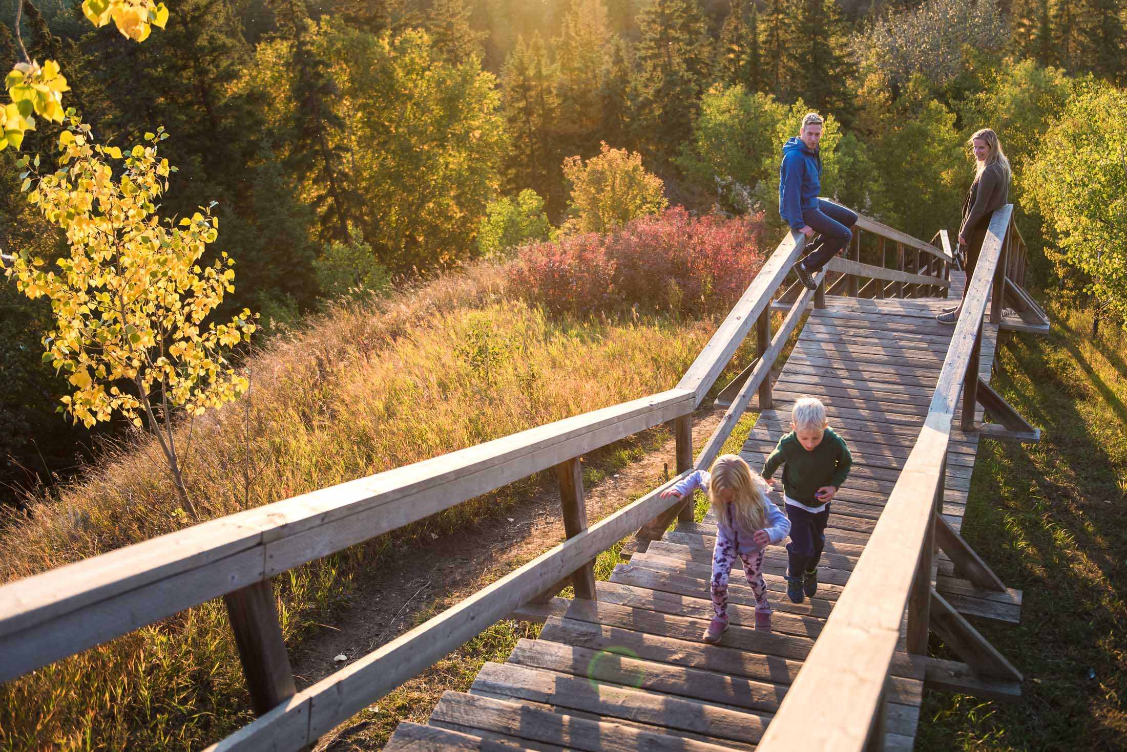 An Edmonton family climbs the grandview stairs