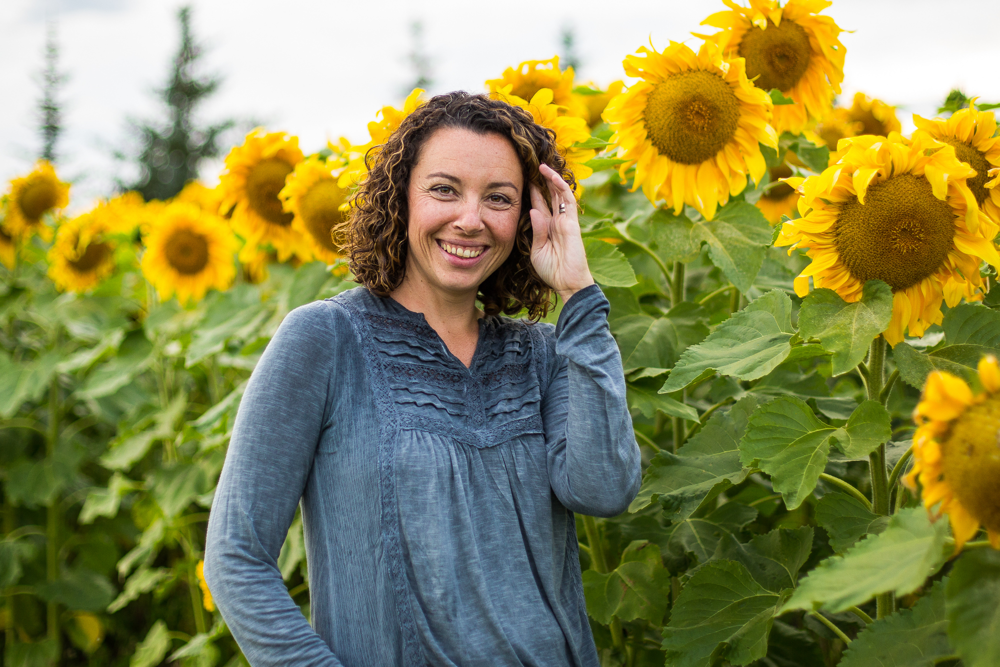 Edmonton Family and newborn photographer Kelly Marleau of Fiddle Leaf Photography in an Edmonton Sunflower field.