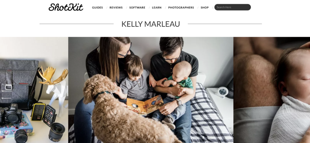 A screenshot of the Shotkit website featuring Kelly marleau of Fiddle LEaf Photography
